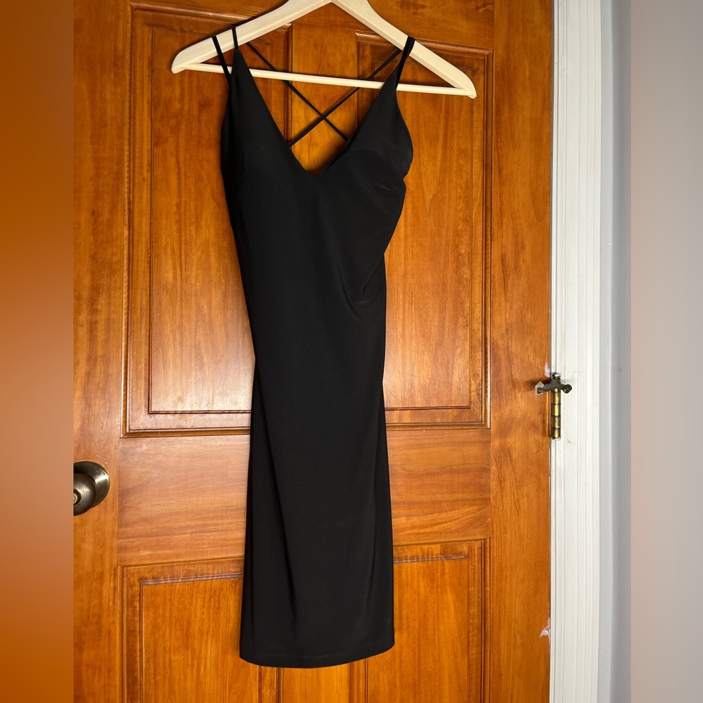 Atianas Boutique Black Tie up Back Mini Slip Dress